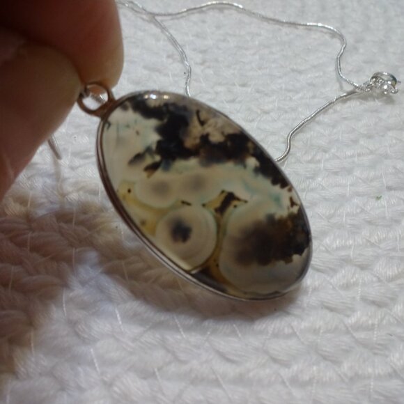 Natural STICK AGATE Handmade Sterling 925 Pendant/Chain #914C - Picture 3 of 3